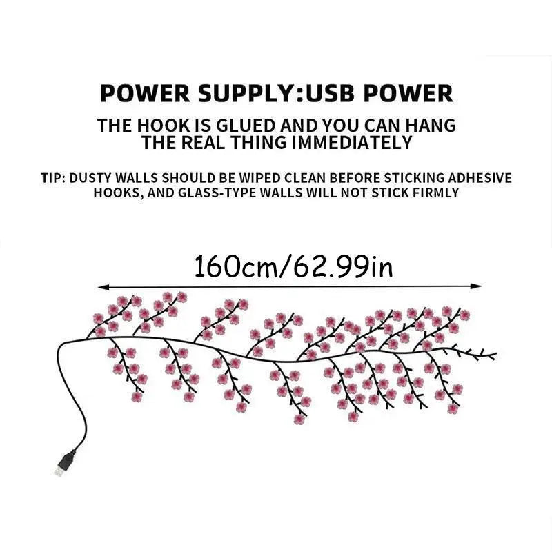 Enchanting Cherry Blossom LED String Lights – USB-Powered Decorative Vine for Weddings, Holidays & Cozy Atmospheres