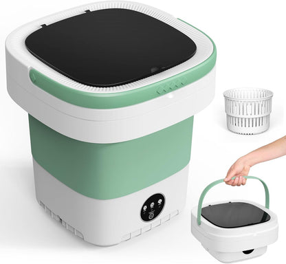 Portable Washing Machine, 12L Upgraded Mini Washing Machine with Spin Basket, Foldable Washer Cleaning for Underwear, Baby Clothes Socks and Small Items, Small Washer for Apartments, Dorm,Rv (Green)