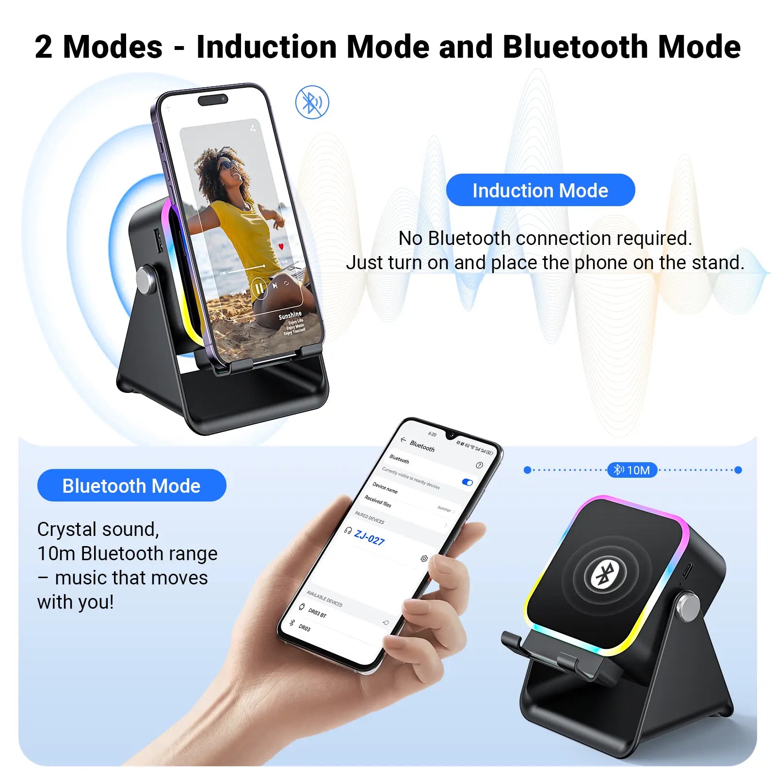 Experience Wireless Freedom with the 5-in-1 Induction Audio Speaker Stand – 3500mAh Power Bank & Adjustable Holder with Colorful Ambient Lights, Perfect Gift for Any Occasion!