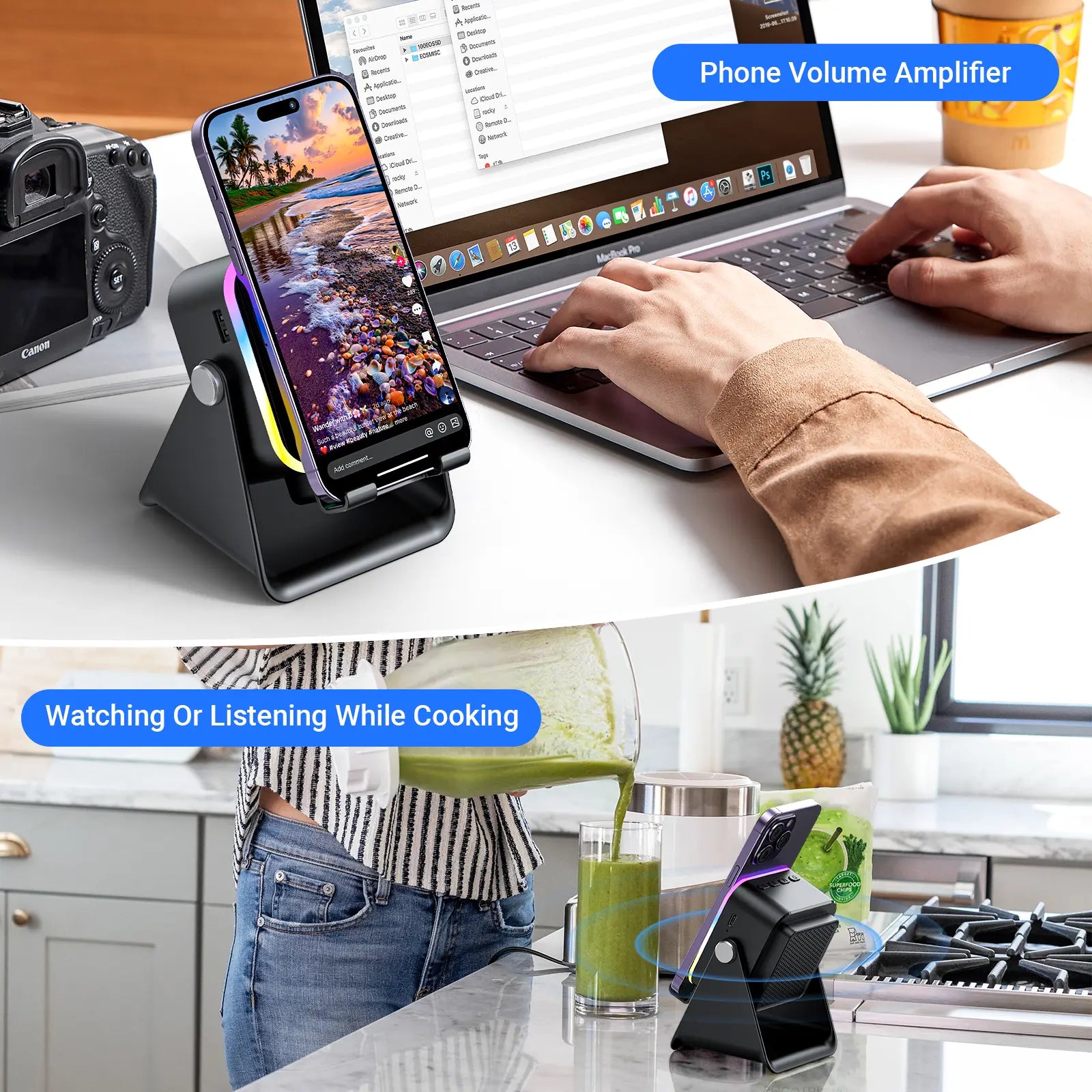 Experience Wireless Freedom with the 5-in-1 Induction Audio Speaker Stand – 3500mAh Power Bank & Adjustable Holder with Colorful Ambient Lights, Perfect Gift for Any Occasion!
