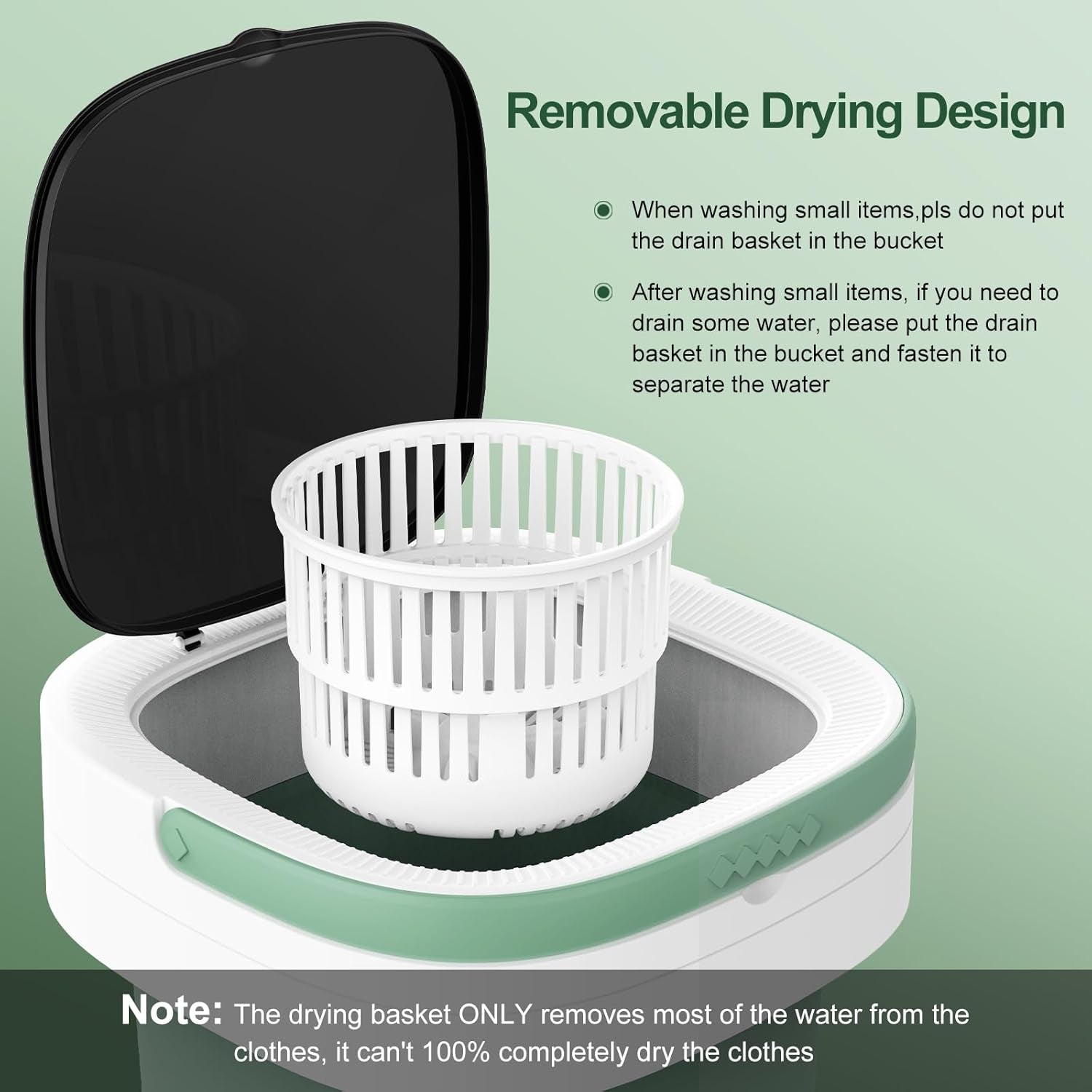 Portable Washing Machine, 12L Upgraded Mini Washing Machine with Spin Basket, Foldable Washer Cleaning for Underwear, Baby Clothes Socks and Small Items, Small Washer for Apartments, Dorm,Rv (Green)