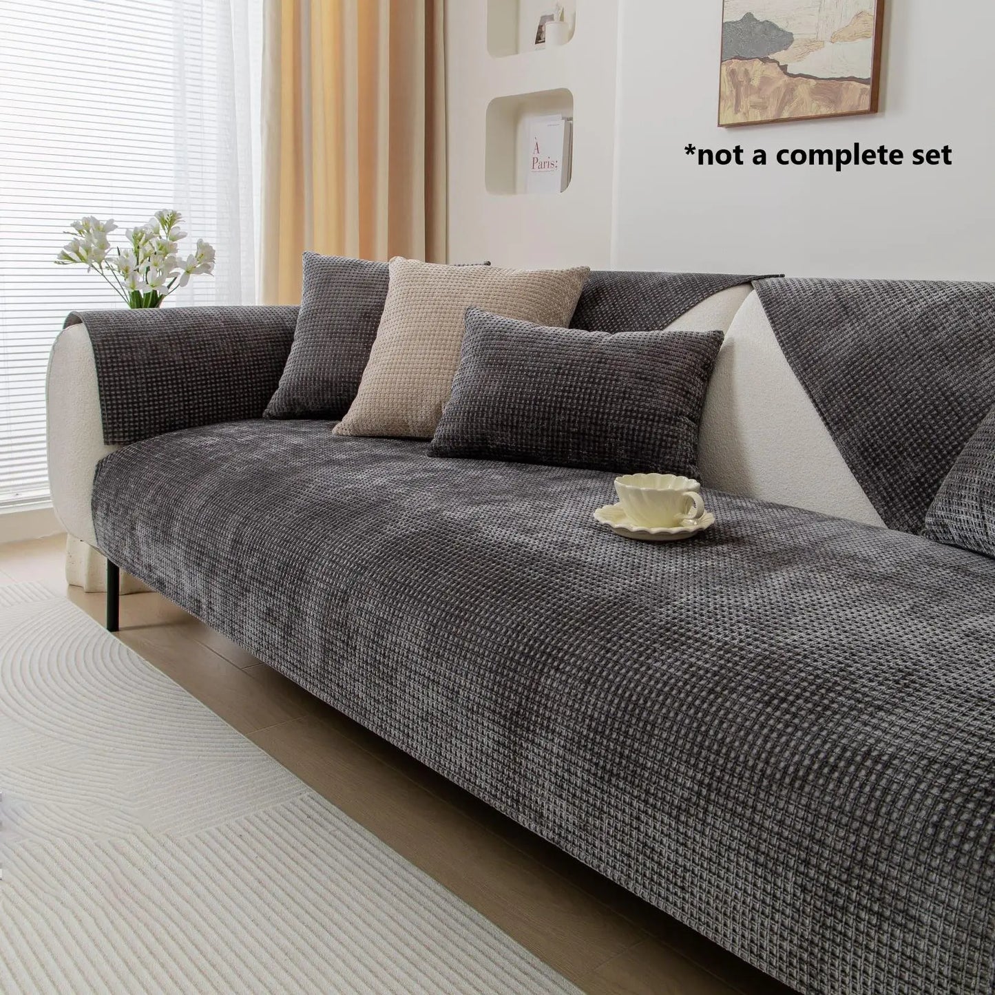 Solid Color Non-Slip Waffle Chenille Sofa Cover, 1 Count, Household Textile for Living Room, Bedroom, and Office - Ideal Valentine's Day Gift