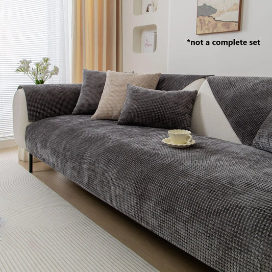 Solid Color Non-Slip Waffle Chenille Sofa Cover, 1 Count, Household Textile for Living Room, Bedroom, and Office - Ideal Valentine's Day Gift