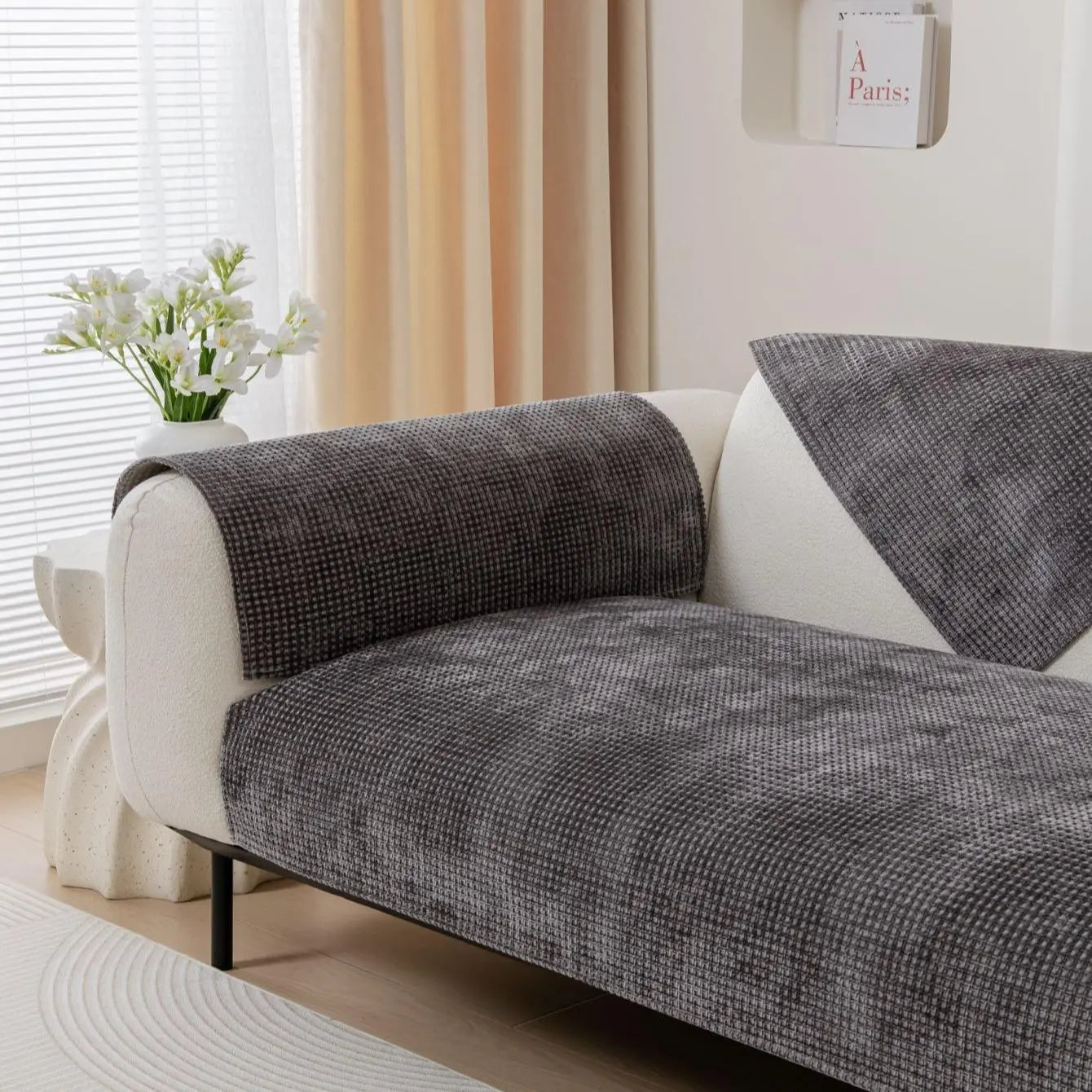 Solid Color Non-Slip Waffle Chenille Sofa Cover, 1 Count, Household Textile for Living Room, Bedroom, and Office - Ideal Valentine's Day Gift