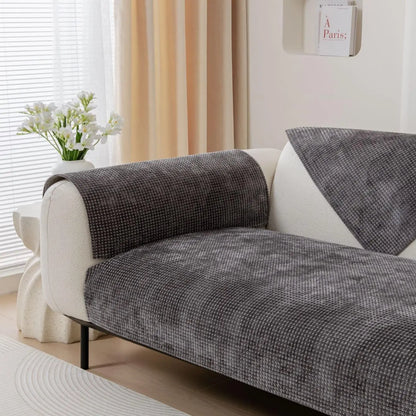 Solid Color Non-Slip Waffle Chenille Sofa Cover, 1 Count, Household Textile for Living Room, Bedroom, and Office - Ideal Valentine's Day Gift