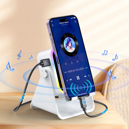 Experience Wireless Freedom with the 5-in-1 Induction Audio Speaker Stand – 3500mAh Power Bank & Adjustable Holder with Colorful Ambient Lights, Perfect Gift for Any Occasion!